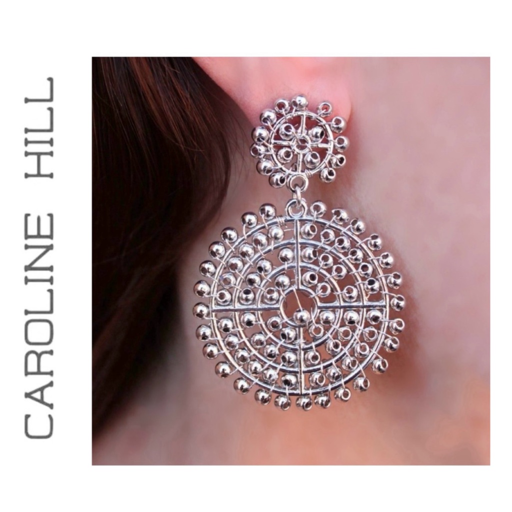 Nwt Caroline Hill Medallion Drop Bead Metal Circle Earrings